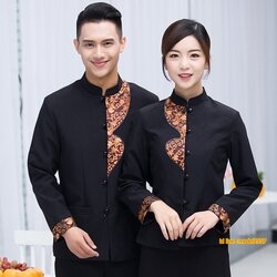 เสื้อฟอร์มพนักงานต้อนรับ เสริฟร้านอาหารกาแฟโรงแรม แขนยาว F6105008 ดำ แดง น้ำเงิน L,XL,XXL,3XL