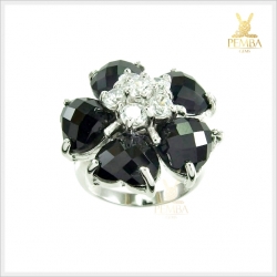 แหวนนิลแท้ รูปดอกไม้ โชว์นิลกันเต็มๆ นิ้ว เงินแท้925 ชุบทองคำขาว