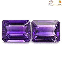 Couple Amethyst พลอยเนื้ออ่อน อเมทิสต์ รูปสี่เหลี่ยมตัดมุม น้ำหนักรวม 4.06 กะรัต สีม่วงเข้มสวย ความสะอาดมองตาเปล่าสะอาด 99%