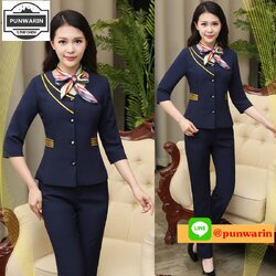 ชุดพนักงานนวดสปา ชุดทำงาน ชุดสูท ชุดกระโปรงสูท ชุดพนักงานต้อนรับ NL6512032 แดง กรมท่า S-3XL