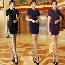 ชุดแอร์โอสเตส ชุดพนักงานต้อนรับ,ชุดสูทแขนสั้น ชุดพนักงานคลีนิคความงาม NL6512004 สีภาพ S-XXL