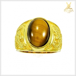 แหวนตาเสือ เงินแท้925 ชุบทองคำ โดดเด่นสะดุดตา ใส่เพิ่มความมั่นใจ