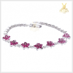 สร้อยข้อมือทับทิมแท้ เงินแท้925 ชุบทองคำขาว