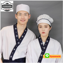 เสื้อพ่อครัวไตร์ญี่ปุ่น สำหรับห้องอาหารญี่ปุ่นเกาหลี เสื้อพนักงานต้อนรับ G6607005 สีภาพ S-2XL