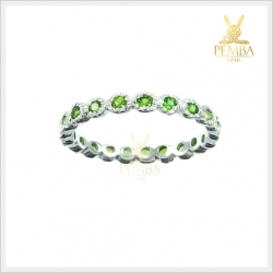 แหวนกรีนไดออปไซด์ เงินแท้ ชุบทองคำขาว แหวนพลอยแท้