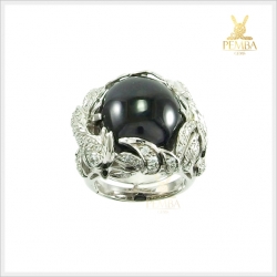 แหวนนิลแท้ ฉลุลายใบไม้ โดดเด่น สะดุดตา เงินแท้925 ชุบทองคำขาว