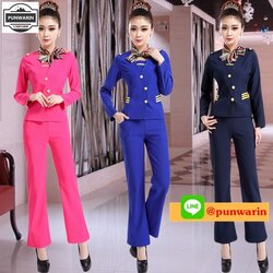 ชุดแอร์โอสเตส ชุดพนักงานนวดสปา ชุดพนักงานเสริมสวย ชุดทำงาน ชุดสูท NL6512020 กรมท่า ชมพูสด S-3XL