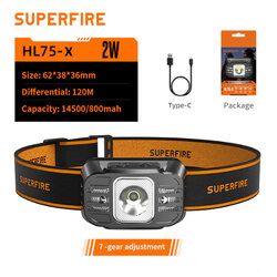 ไฟฉายคาดหัว Superfire HL75-X LED แสงขาว + ไฟข้างสีแดง พร้อมระบบ Sensor มือโบกเปิด-ปิด (ชุดละ)