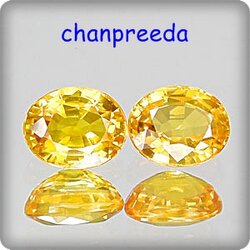 พลอยคู่เหมือนบุศราคัม รูปไข่ สีเหลืองทองเกือบจะสีแม่โขงแต่ไม่ถึงสีแม่โขง น้ำหนัก 2.34 กะรัต ขนาด 5.3x6.6x3.5 มิล เนื้อสะอากมากไม่มีตำหนิแม้ส่อง