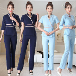 ชุดพนักงานนวดสปา ชุดพนักงานเสริมสวย ชุดทำงาน ชุดสูท S6203003 สีภาพ S-3XL