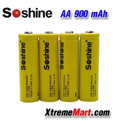 แบตเตอรี่ชาร์จ Soshine 14500 AA 3.7V 900mAh Li-ion แบบไม่มีวงจรป้องกัน สีเหลือง-ขาว ของแท้(แพ็ค 4 ก้อน)