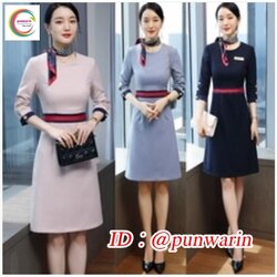 ชุดพนักงานคลินิคความงาม ชุดพนักงานขายเครื่องสำอางค์ ชุดพนักงานต้อนรับ ชุดพนักงานออฟฟิค ชุดแอร์โอสเตส NL6512011 ฟ้า ชมพู น้ำเงิน S-5XL