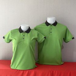 เสื้อฟอร์มพนักงาน เสื้อยืดปกโปโล เสื้อโปโลแขนสั้น สีเขียวปกดำ พร้อมส่ง SKU-03000 สีภาพ S-2XL