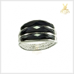 แหวนนิลแท้ 3 แถว สุดเก๋ เงินแท้925 ชุบทองคำขาว