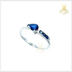 แหวนไพลินแท้ ทรงหยดน้ำ เงินแท้ ชุบทองคำขาว แหวนพลอยแท้