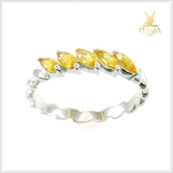 แหวนบุษราคัมแท้ ทรงมาคีส์ เก๋ๆ เงินแท้ ชุบทองคำขาว แหวนพลอยแท้