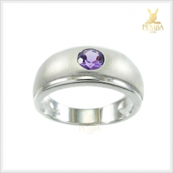 แหวนอเมทิสต์ เม็ดเดี่ยว เงินแท้925 ชุบทองคำขาว แหวนพลอยแท้