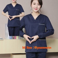 ชุดฟอร์มพนักงานสำเร็จรูป ชุดหมอผ่าตัด ชุดพยาบาลห้องผ่าตัด เอวยางยืด T6211004-8 สีกรมท่า S-2XL