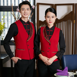 เสื้อกั๊กพนักงานไนท์คลับ KTV บาร์และเครื่องแต่งกายพนักงานหญิงเครื่องแบบเสื้อกั๊กโรงแรม SKU-03142 แดง M-4XL