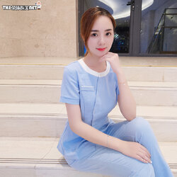 T62040002 ชุดพนักงานนวดสปา ชุดพนักงานเสริมสวย ชุดทำงาน ชุดสูท T6204002 สีภาพ S-3XL