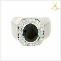 แหวนนิลแท้ ล้อมเพชรCZ งดงาม เงินแท้925 ชุบทองคำขาว โดดเด่นเต็มๆ นิ้ว