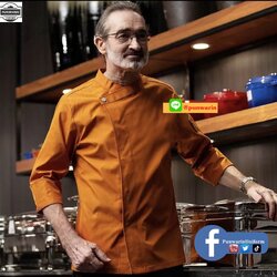 เสื้อเชฟ,เสื้อกุ๊ก,เสื้อเชฟโรงแรม,เสื้อเชฟชาย,เสื้อเชฟหญิง,ชุดเชฟโรงแรม กระดุมแป็กพลาสติกไม่เป็นสนิม C6605001 ส้ม แดง ดำ ขาว กรมท่า M-4XL