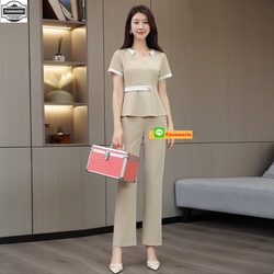 ชุดพนักงานนวดสปา ชุดพนักงานเสริมสวย ชุดทำงาน ชุดสูท SKU-00954 สีภาพ S-3XL