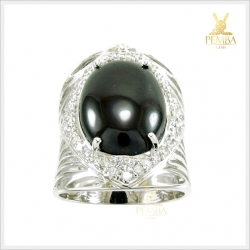 แหวนนิลแท้ ทรงหลังเบี้ย เงินแท้925 ชุบทองคำขาว