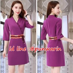 ชุดพนักงานนวดสปา ชุดพนักงานเสริมสวย ชุดทำงาน ชุดสูท ชุดฟอร์มพนักงานแขน7ส่วน S6201004 ม่วงเข้ม S-2XL