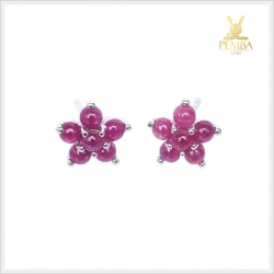 ต่างหูทับทิมพม่า รูปดอกไม้ เงินแท้