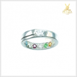 แหวนนพเก้าแท้ ตามตำราโบราณ เงินแท้925 ชุบทองคำขาว ฝังใต้ท้องแหวน