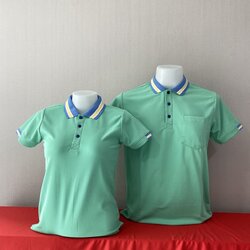 เสื้อฟอร์มพนักงาน เสื้อยืดปกโปโล เสื้อโปโลแขนสั้น สีเขียวพาสเทลปกฟ้าเขียว พร้อมส่ง SKU-03004 สีภาพ S-2XL