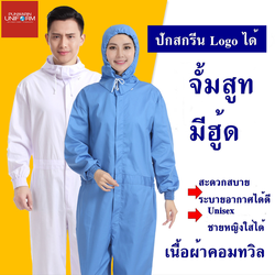 จั้มสูท ชุดพนักงานโรงงานอาหาร ชุดพนักงานประชุมเชิงปฏิบัติการปลอดเชื้อการประมวลผล ชุดพนักงาน QC QC6808002 ขาว ฟ้า S-4XL