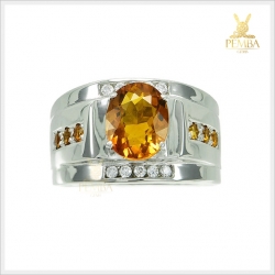 แหวนซิทรินแท้ เงินแท้925 ชุบทองคำขาว โดดเด่นเต็มๆ นิ้ว