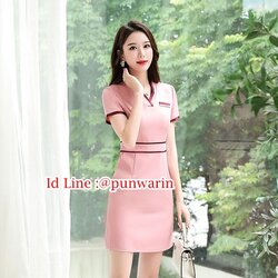 ชุดพนักงานนวดสปา ชุดพนักงานเสริมสวย ชุดทำงาน ชุดสูท S6803003 ดำ ชมพู S-3XL