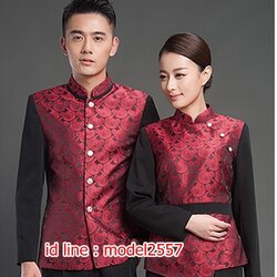 F6108007 เสื้อพนักงานต้อนรับพนักงานเสริฟเสื้อพนักงานโรงแรมนรีสอร์ท F6108007 แดง S M L XL XXL 3XL