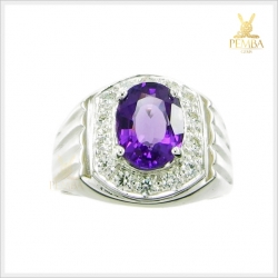 แหวนอเมทิสต์แท้ เงินแท้925 ชุบทองคำขาว เพิ่มพลังในการปกป้องคุ้มครองภัย