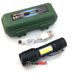 ไฟฉายซูม Ultrafire รุ่น 514 12000W พร้อมโคมไฟ COB ด้านข้าง + คลิปเหน็บ แสงขาว 3 โหมด พร้อมสายชาร์จ USB ชาร์จได้ในตัว