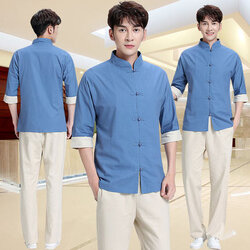 S6202002 ชุดพนักงานนวดสปาผู้ชาย ชุดสปาซาวน่าผู้ชาย S6202002 สีภาพ S-3XL