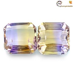 BI-Colour Ametrine พลอยอเมทินต์ พลอยธรรมชาติ 100% มี 2 สีใน 1 เม็ด สีม่วงและสีเหลือง สีหวานสวย รูปสี่เหลี่ยมตัดมุม น้ำหนักรวม 13.66 กะรัต