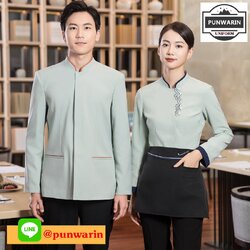 เสื้อพนักงานเสริฟเสื้อพนักงานโรงแรม เสื้อพนักงานร้านอาหารไทยสไตล์จีนญี่ปุ่น FA6510003 แดง น้ำเงิน เขียวอ่อน L-5XL