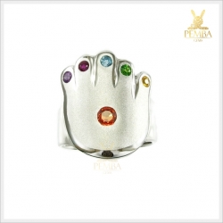 แหวนแฟนซีแซปไฟร์ เงินแท้925 ชุบทองคำขาว ดีไซน์รูปมือสุดเก๋