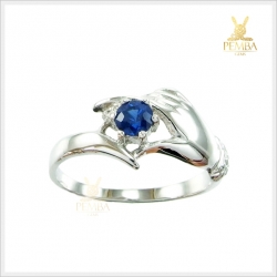 แหวนไพลินแท้ ดีไซน์สุดเรูปมือ เงินแท้925 ชุบทองคำขาว แหวนพลอยแท้