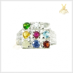 แหวนนพเก้าแท้ เงินแท้925 ชุบทองคำขาว ค้าขายร่ำรวย มีเงินใช้ไม่ขาดมือ