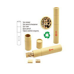 ชุดเครื่องเขียนในกระบอกกระดาษ มีดินสอ ยางลบ กบเหลา