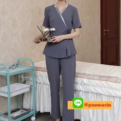 ชุดพนักงานนวดสปา ชุดพนักงานเสริมสวย ชุดทำงาน ชุดสูท S6701002 เทา S-5XL