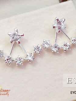 ต่างหูเงินแท้ 92.5% แบบก้านเสียบ รูปดาวสีขาว ประดับเพชร cz