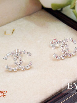 ต่างหูเงินแท้ 92.5% ต่างหูตัว C ชนกัน ประดับเพชร cz