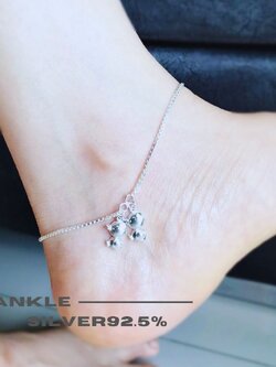 สร้อยข้อเท้าเงินแท้ 92.5% ลายกล่อง box ร้อยตุ้งติ้งเป็ดน้อย น่ารักๆ พร้อมกระดิ่ง 1 ลูก (เรือนเงินแท้)