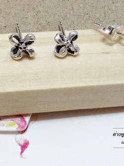 ต่างหูเงินแท้ 92.5% ต่างหูจิ๋ว รูปโบว์ งามรมดำ